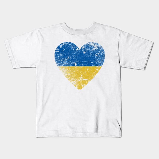 Ukraine Flag Heart, Distressed Style, Ukrainian Flag - Gift For Men, Women & Kids Kids T-Shirt by Art Like Wow Designs